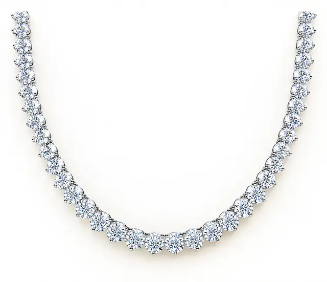 Diamond tennis necklace with round brilliant diamonds set in white gold